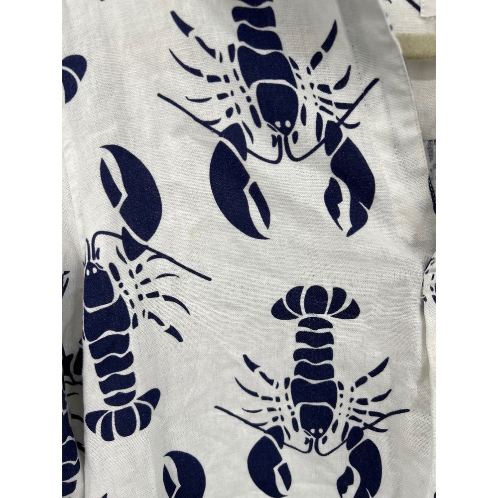 Sigrid Olsen Womens Linen Lobster Print Tunic Top‎ White Navy Blue Roll Tab Med - Picture 3 of 11